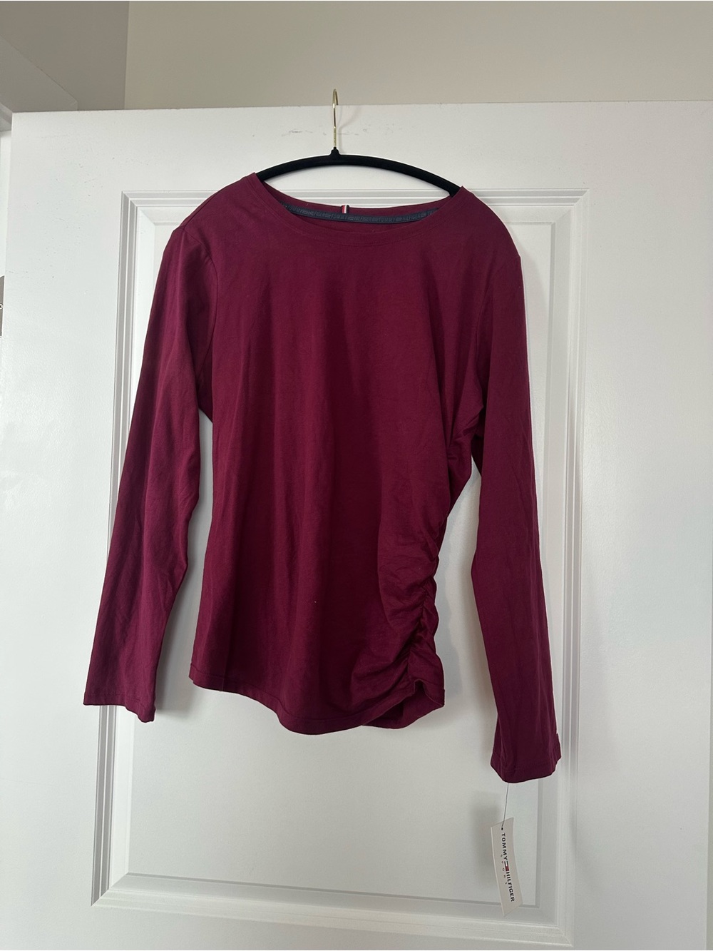 Tommy Hilfiger Long-Sleeve Ruched Side Top - Wine